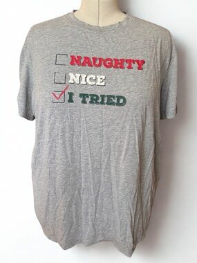 Falls Creek Naughty Nice I Tried Graphic Tee Gray XXL Christmas Unisex